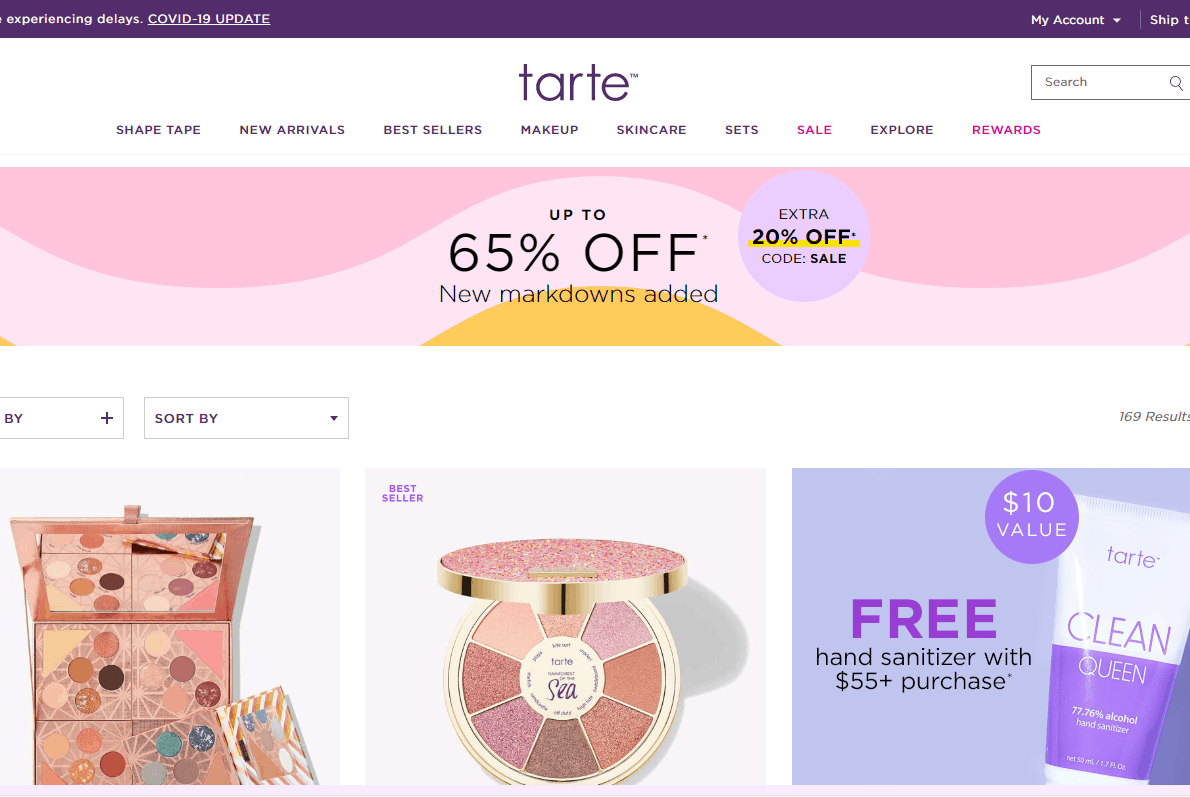 Tarte优惠码2026-Tarte美国官网现有精选美妆美妆护肤低至3.5折+额外6折满额免邮
