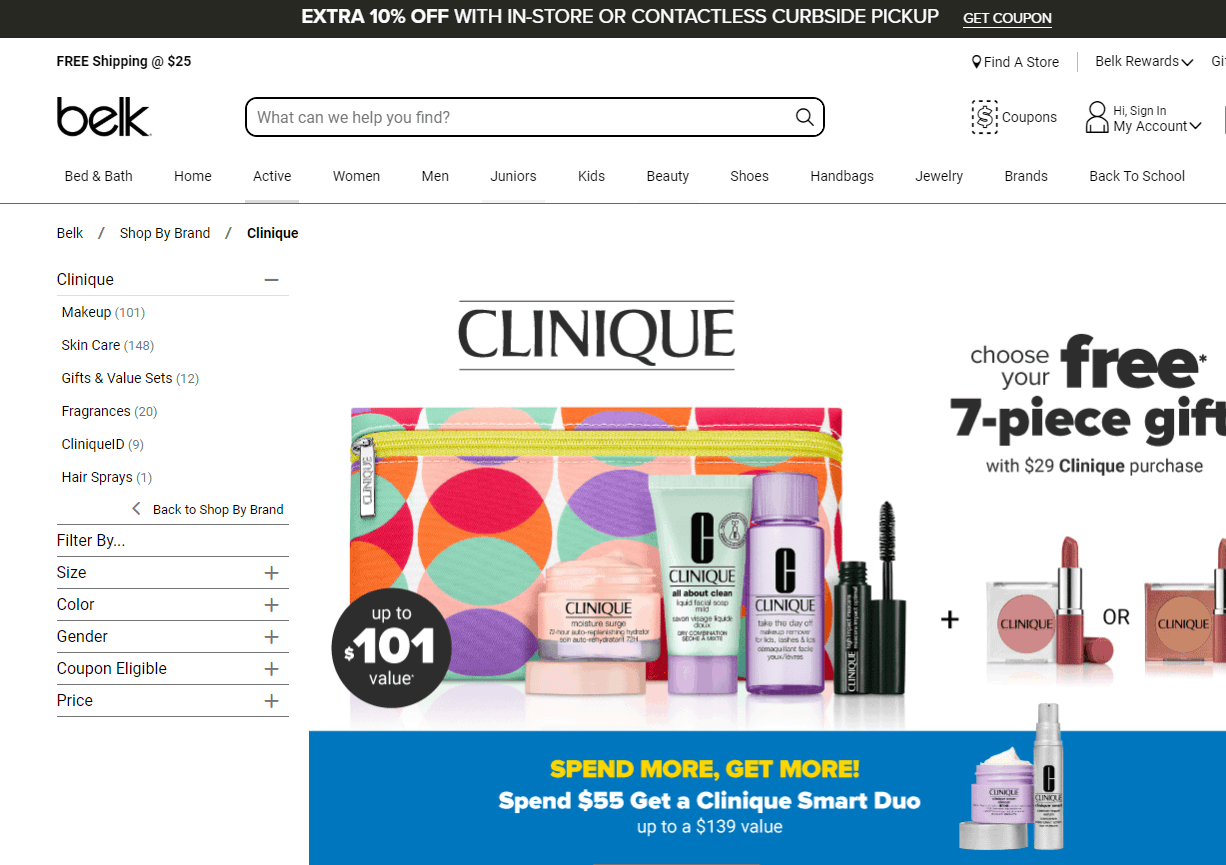 Belk折扣码2026-Belk现有精选Clinique倩碧商品满0立减促销满赠三重豪礼