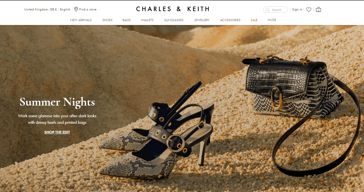 Charles Keith折扣码2026 小CK英国官网情人节精选正价产品满£100额外8折促销需转运