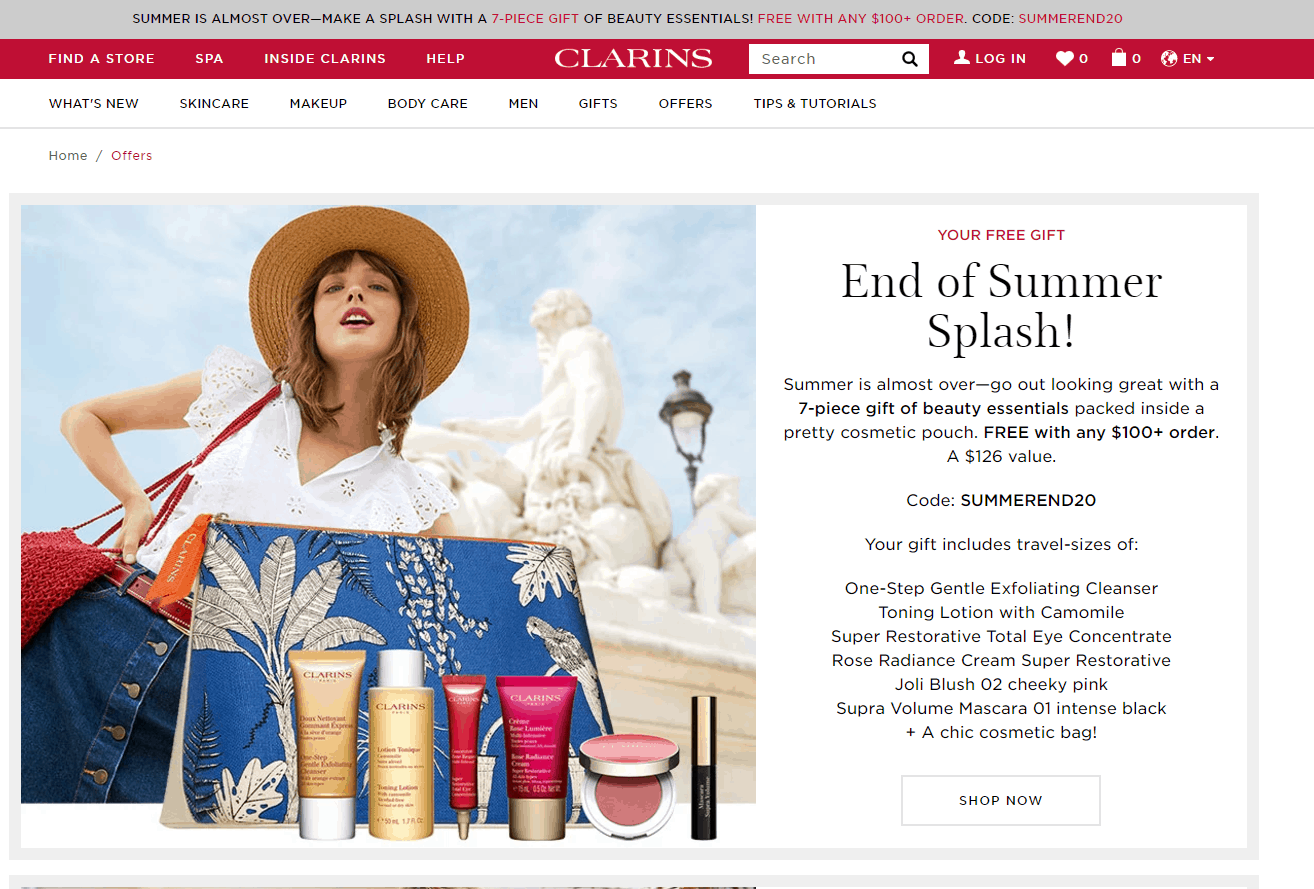 Clarins折扣码2026 娇韵诗美国官网全场满0送7件套