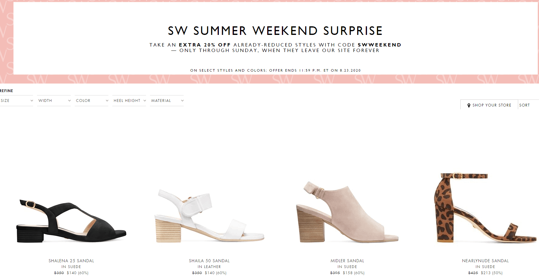 Stuart Weitzman优惠码2026 SW美国站精选鞋款低至5折+额外8折促销美境限时免邮