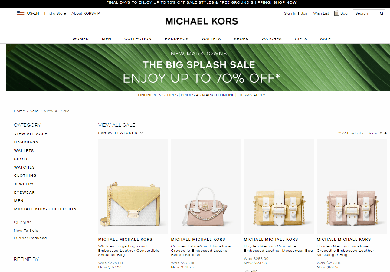 Michael Kors折扣码2026 michaelkors美国官网精选鞋包低至3折促销美境免邮