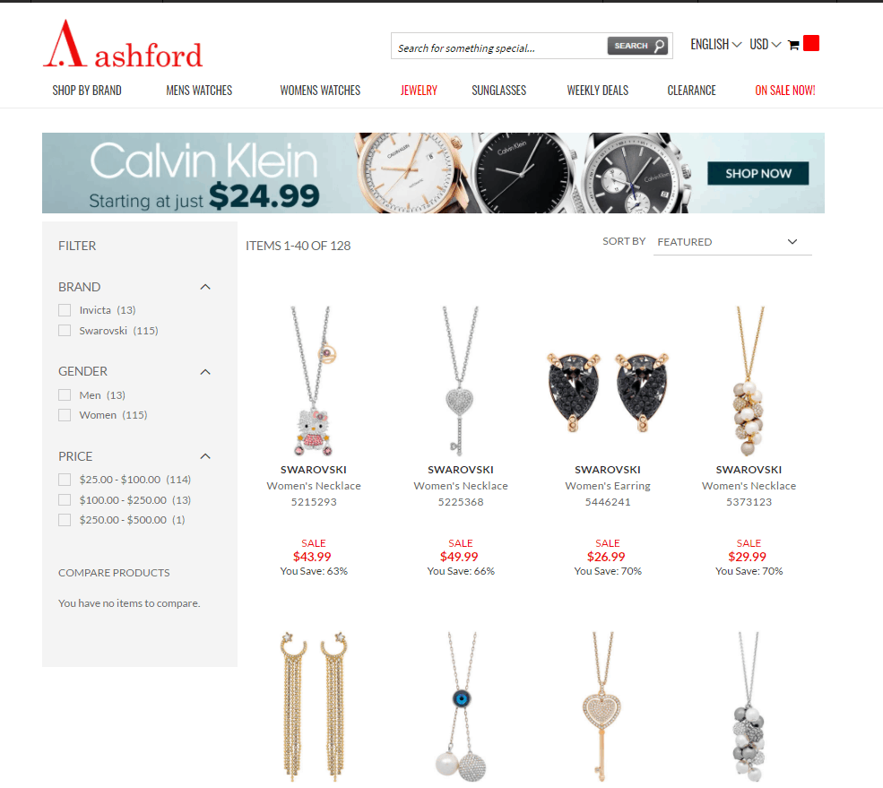 Ashford折扣码2026 ashford有精选Swarovski饰品低至2.8折+额外8折促销满额免邮