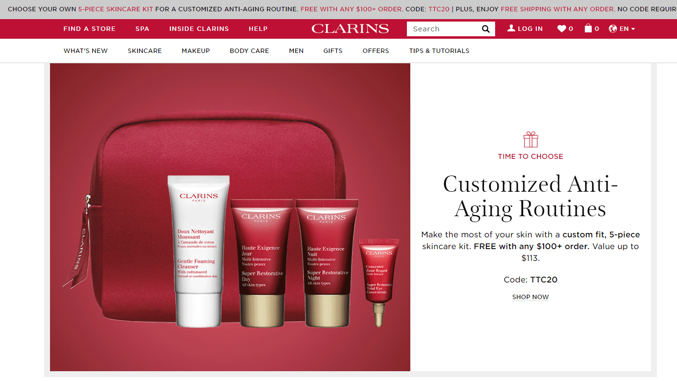 Clarins优惠码2026 娇韵诗美国官网全场满0送自选5件套