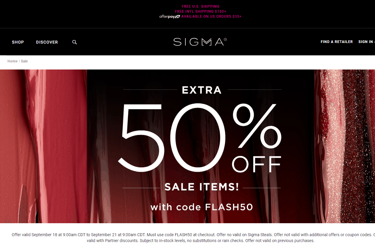 Sigma Beauty优惠码2026-Sigma Beauty官网现有精选折扣区化妆刷额外5折促销满额免邮