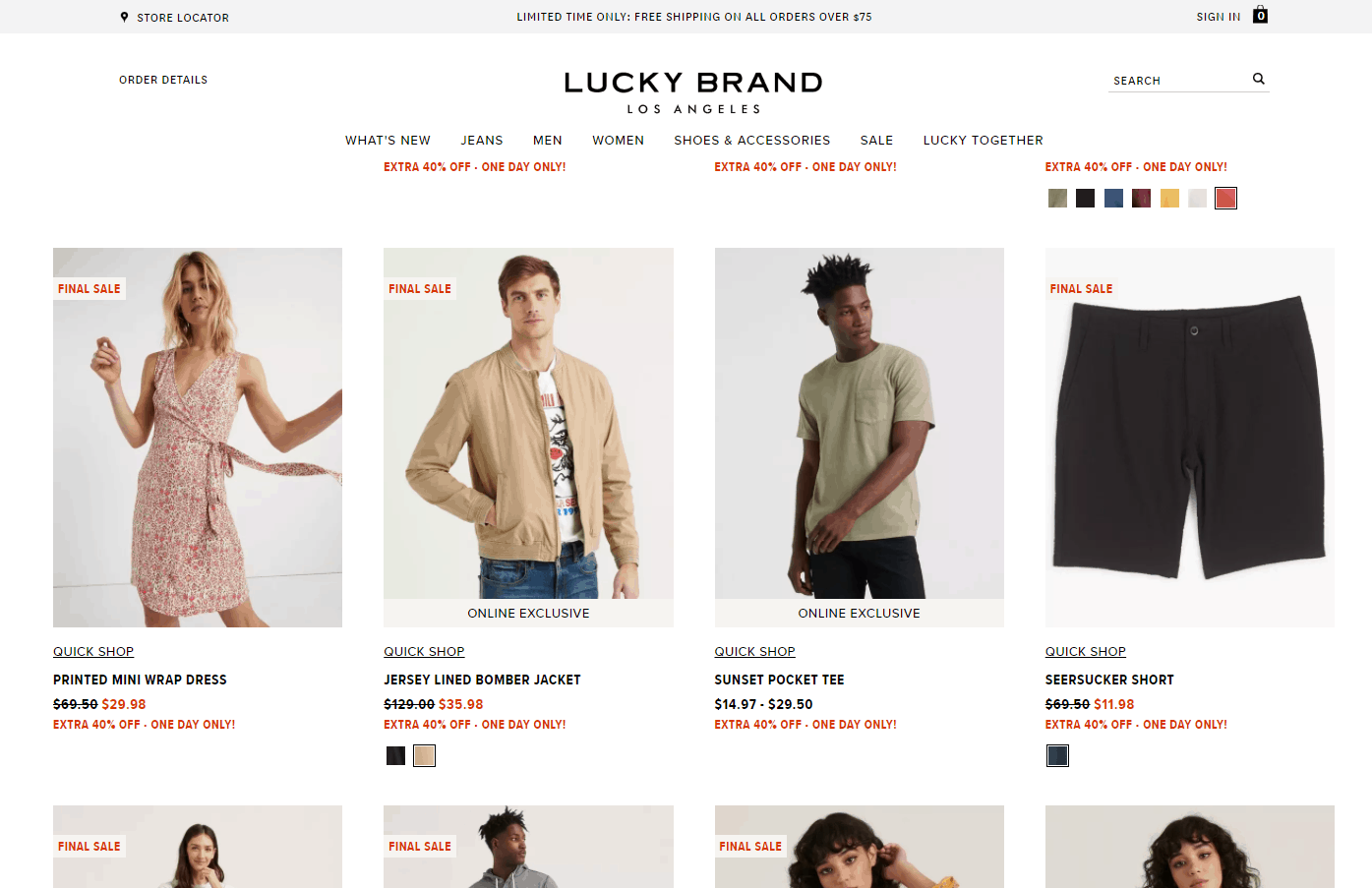 Lucky Brand折扣码2026 luckybrand精选单品额外6折闪促满额免邮