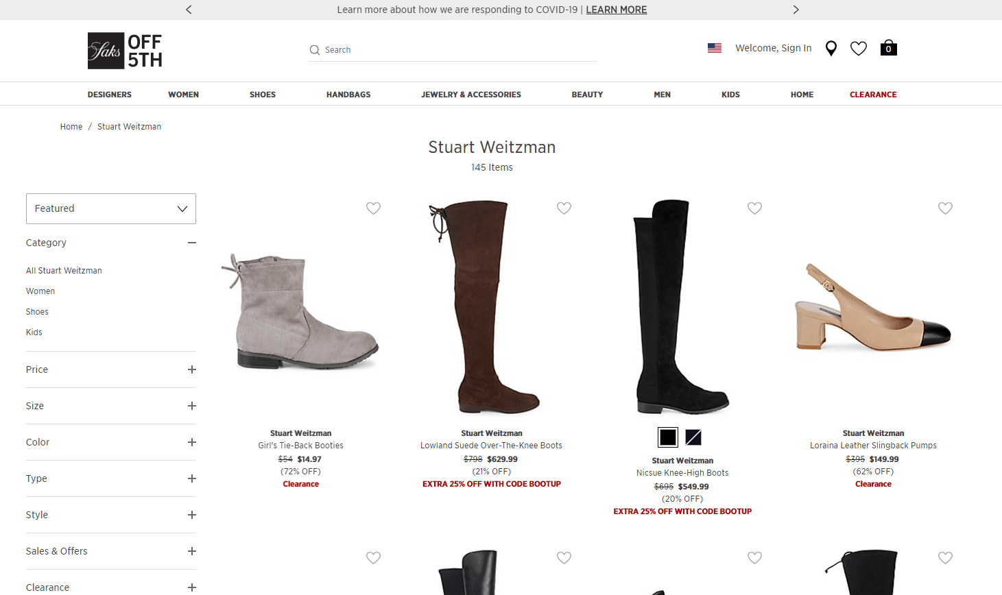 Saks Off 5th折扣码2026 saksoff5th现有精选Stuart Weitzman 靴额外7.5折促销满额免邮
