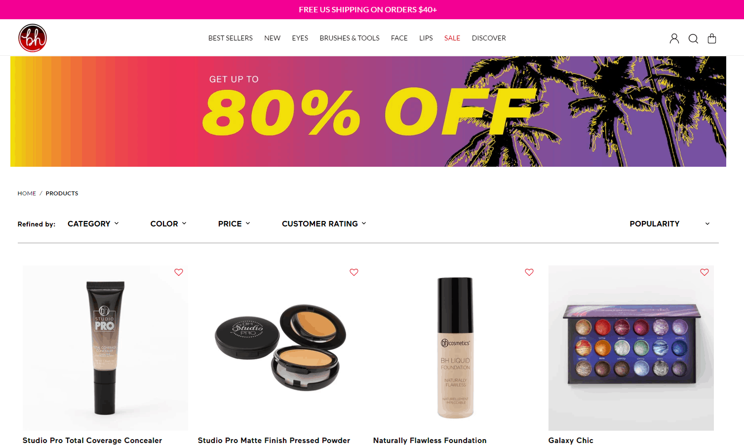 BH Cosmetics优惠码2026 bhcosmetics美国官网精选美妆低至2折+额外8折促销满额免邮