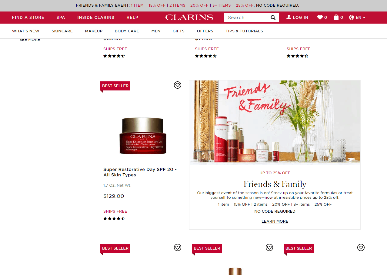 Clarins折扣码2026 娇韵诗美国官网全场护肤最高享额外75折促销美国免邮