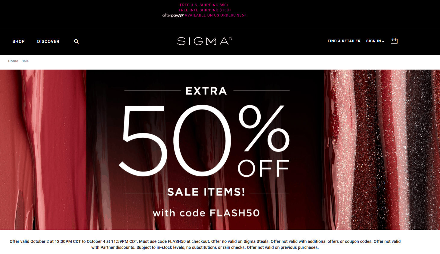 Sigma优惠码2026 Sigma Beauty官网精选折扣区化妆刷额外5折促销美境免邮