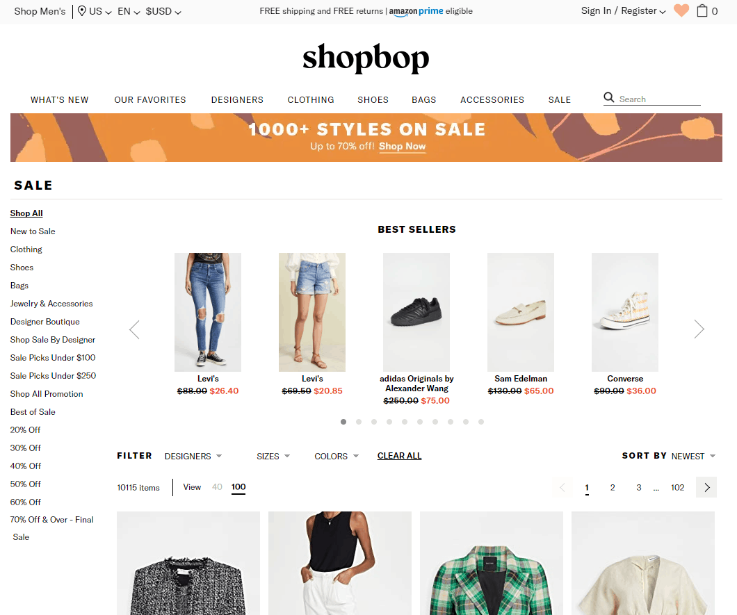 Shopbop优惠码2026 烧包网现有折扣区精选时尚服饰鞋包低至3折促销可直邮