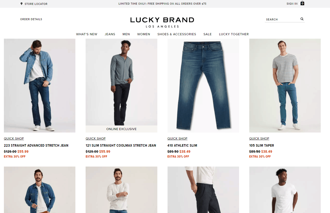 Lucky Brand优惠码2026 luckybrand现有精选折扣区男女牛仔裤额外3折闪促满额免邮