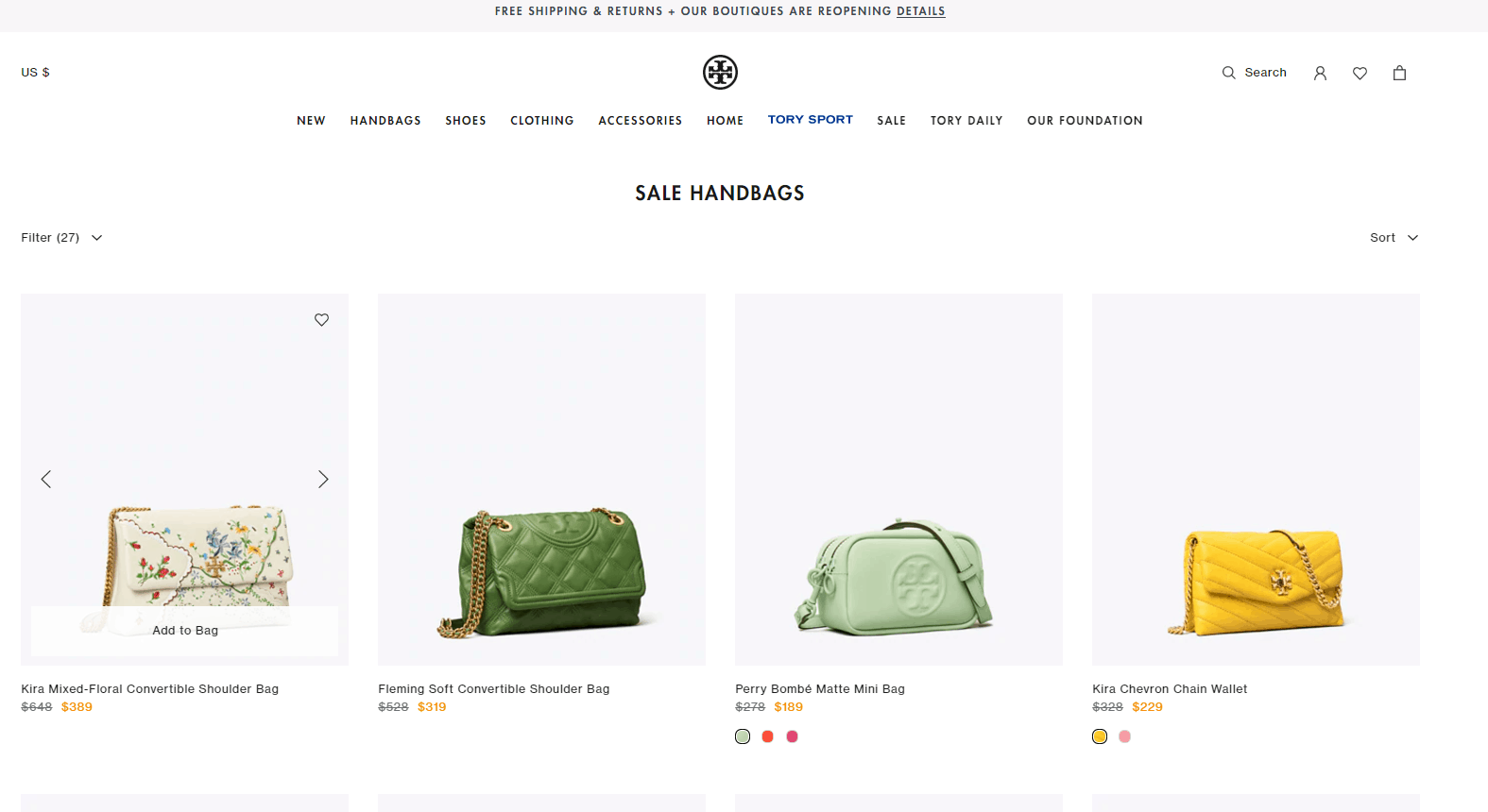 Tory Burch折扣码2026 toryburch美国官网精选商品低至3折促销美境免邮