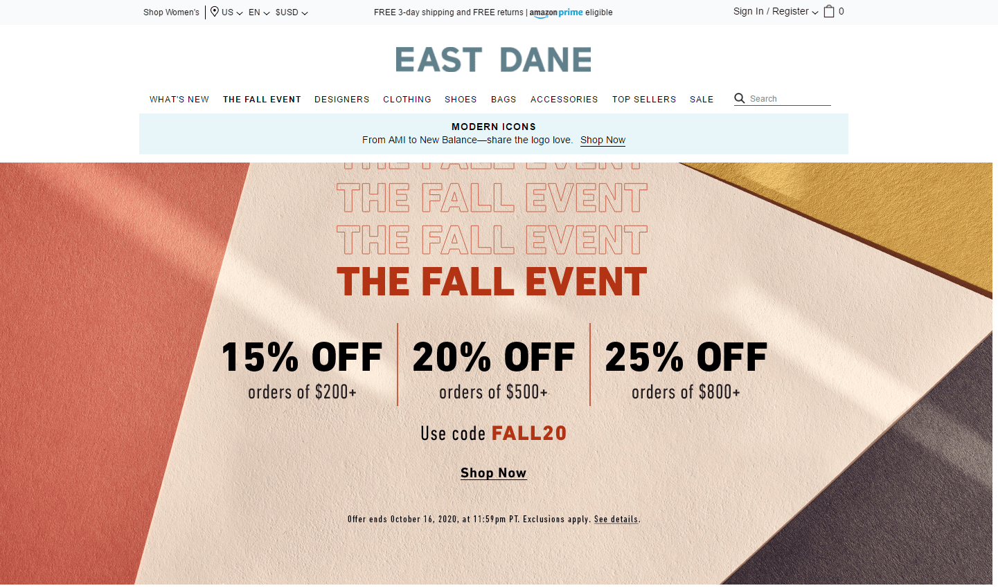 East Dane优惠码2026 烧包网旗下Eastdane精选正价男士服饰鞋包最高享7.5折直邮中国