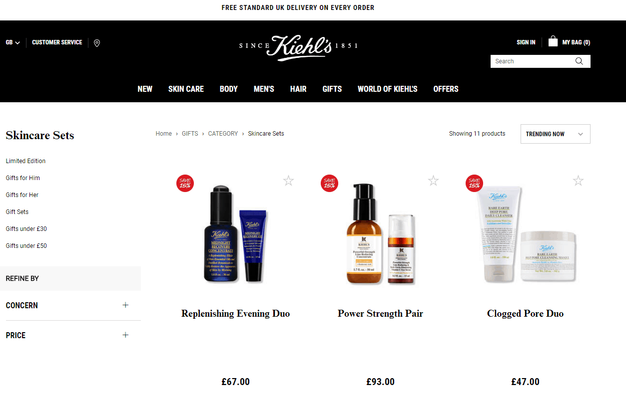 Kiehl’s折扣码2026 科颜氏英国官网精选套装85折
