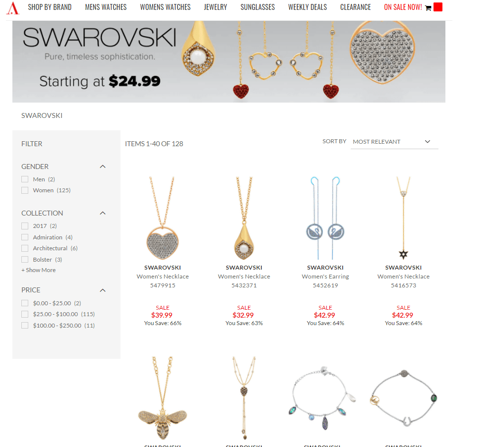 Ashford优惠码2026 ashford有精选Swarovski饰品低至3折+额外9折促销满额免邮