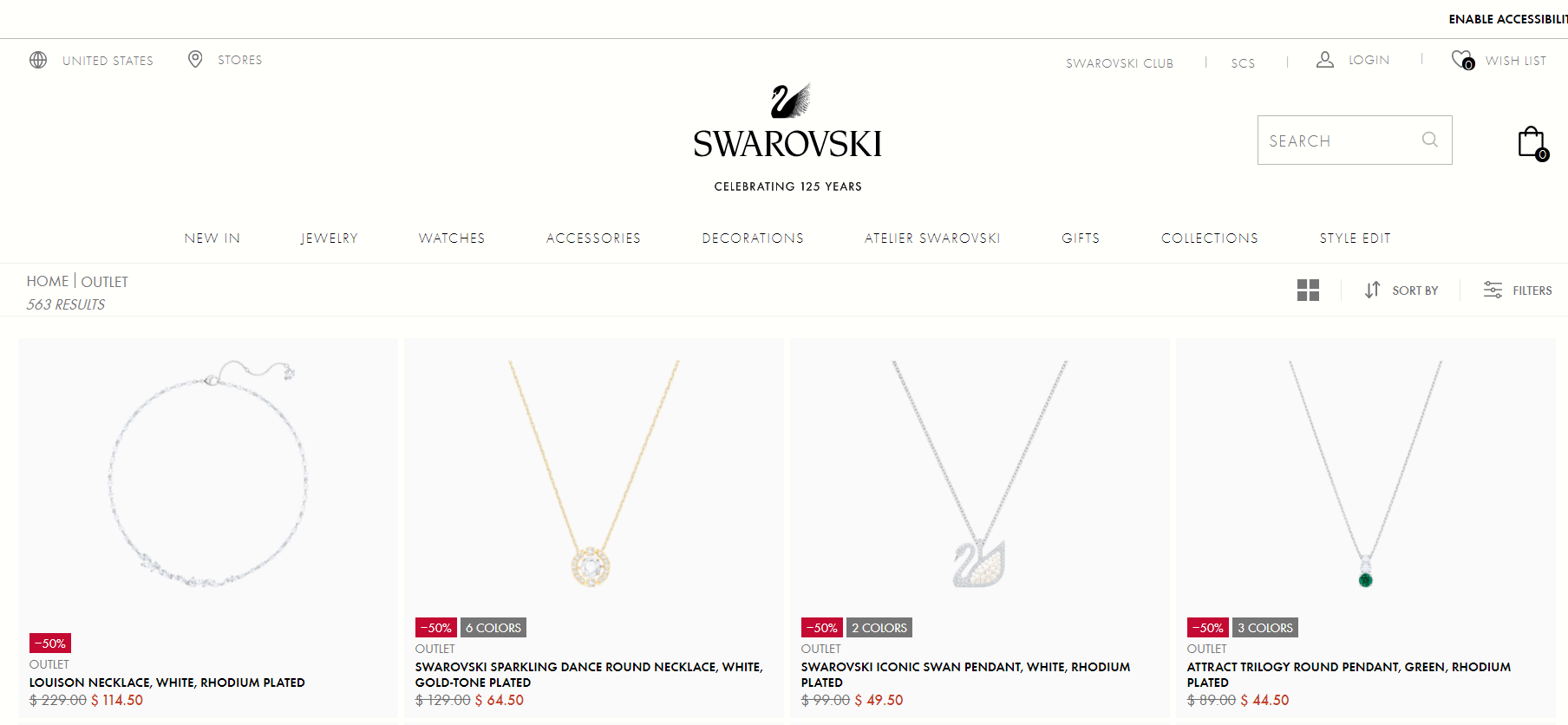 Swarovski优惠码2026 施华洛世奇美国官网outlet区精选饰品低至5折促销美国免邮