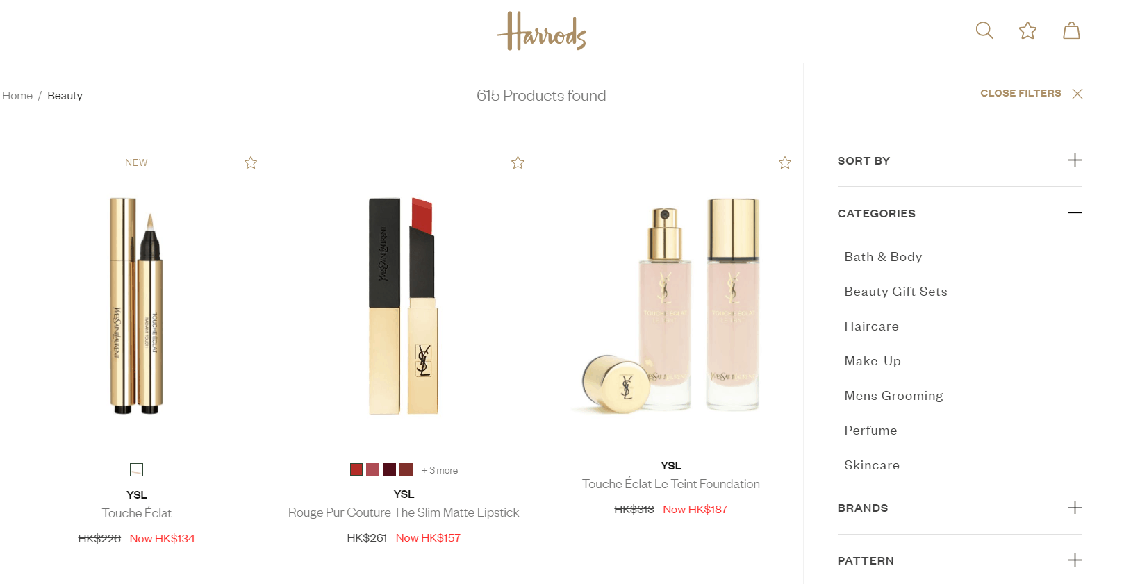 Harrods折扣码2026 哈洛德百货现有精选Ysl 圣罗兰彩妆低至6折促销唇膏低至HK7