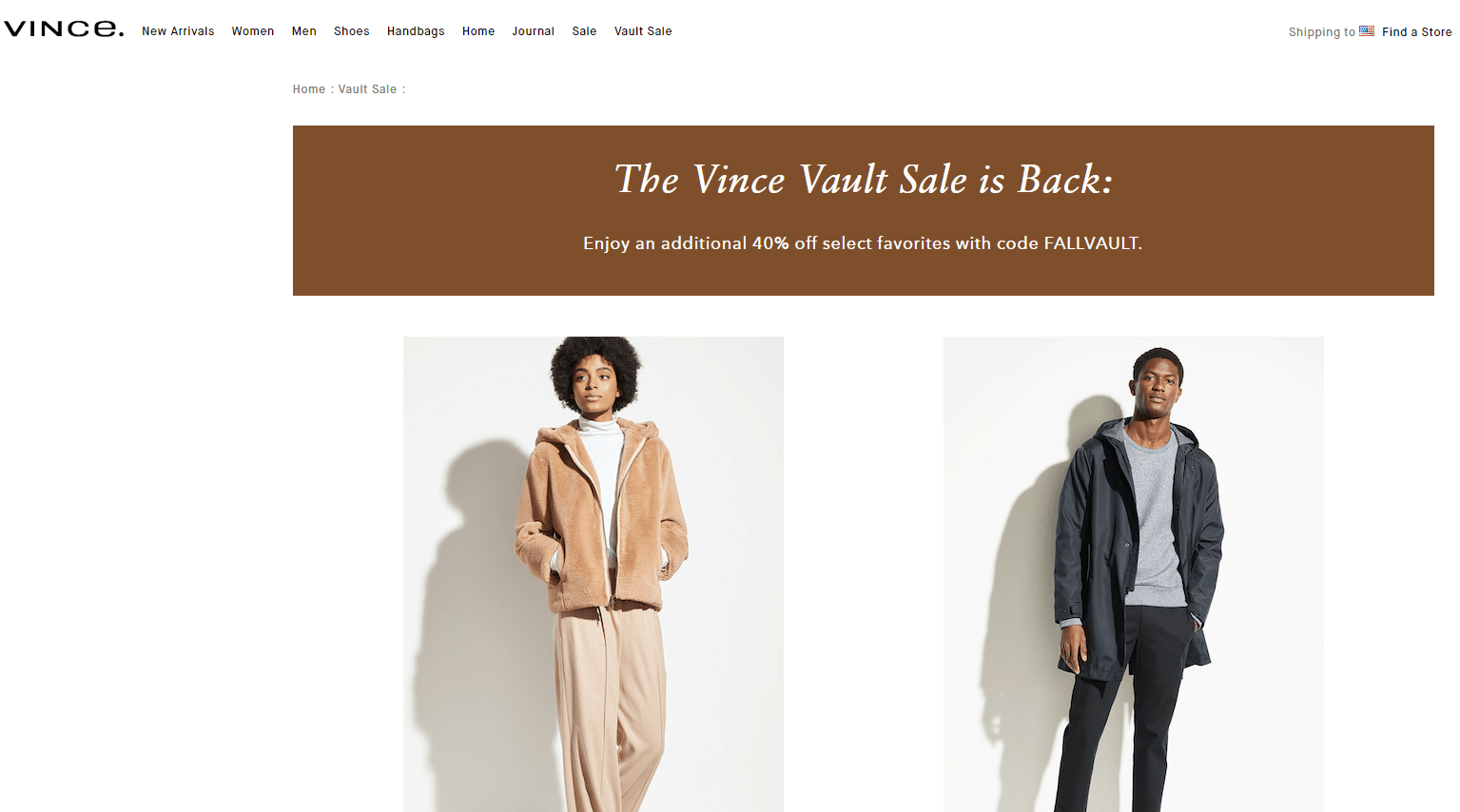 Vince折扣码2026 Vince.现有精选服饰低至4折+额外6折促销美境免邮