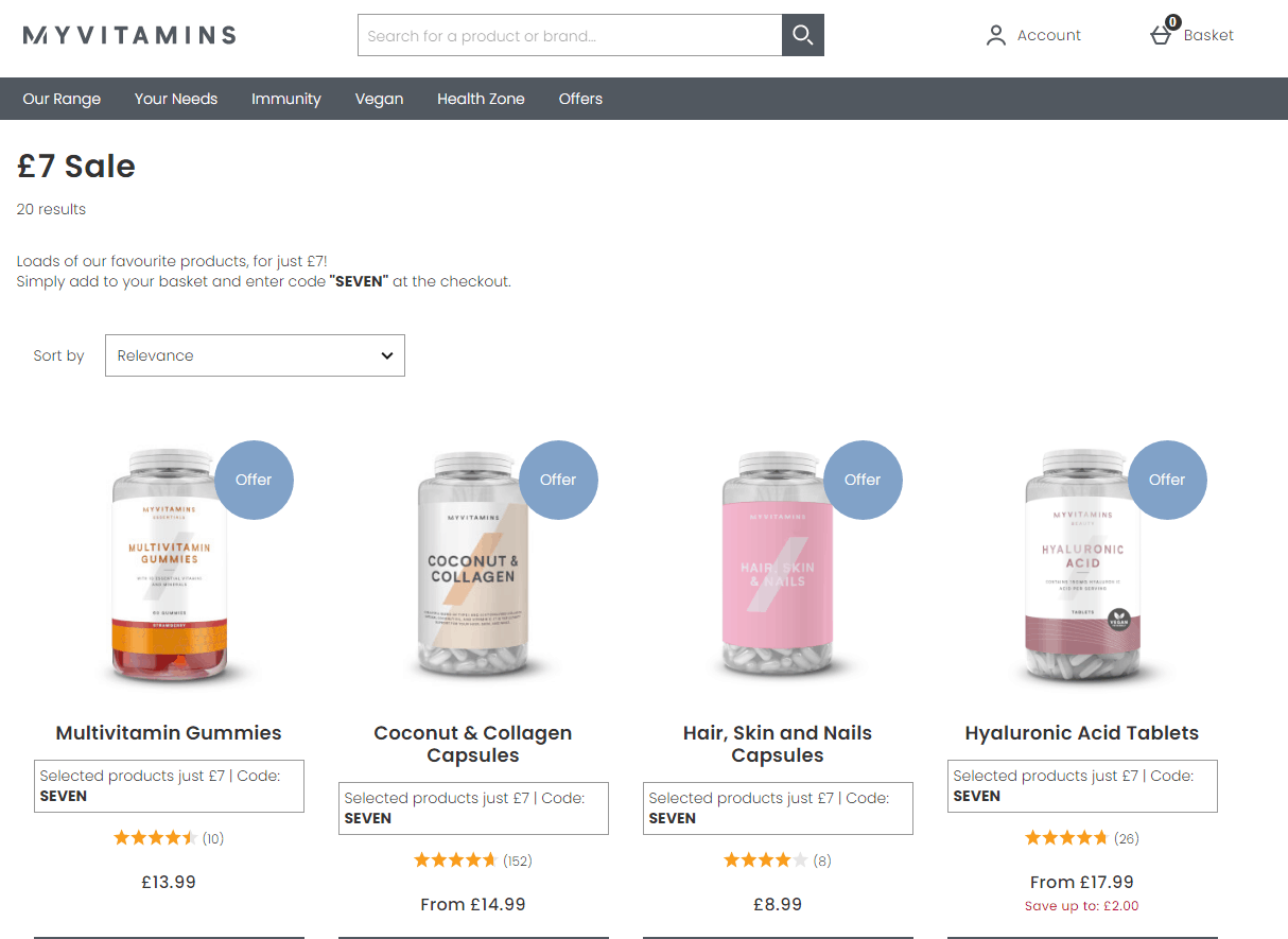 Myvitamins折扣码2026 myvitamins英文站现有精选商品一律£7特卖直邮中国