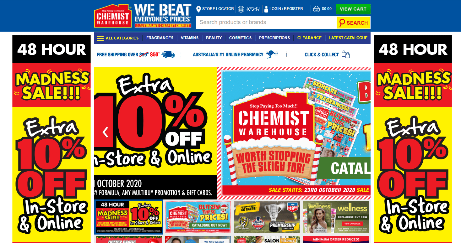 Chemist Warehouse优惠码2026 澳洲CW大药房全场商品额外9折促销限时2天