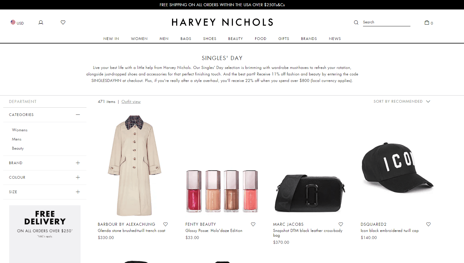 Harvey Nichols优惠码2026 harveynichols双十一全场时尚类78折促销/美妆类89折促销