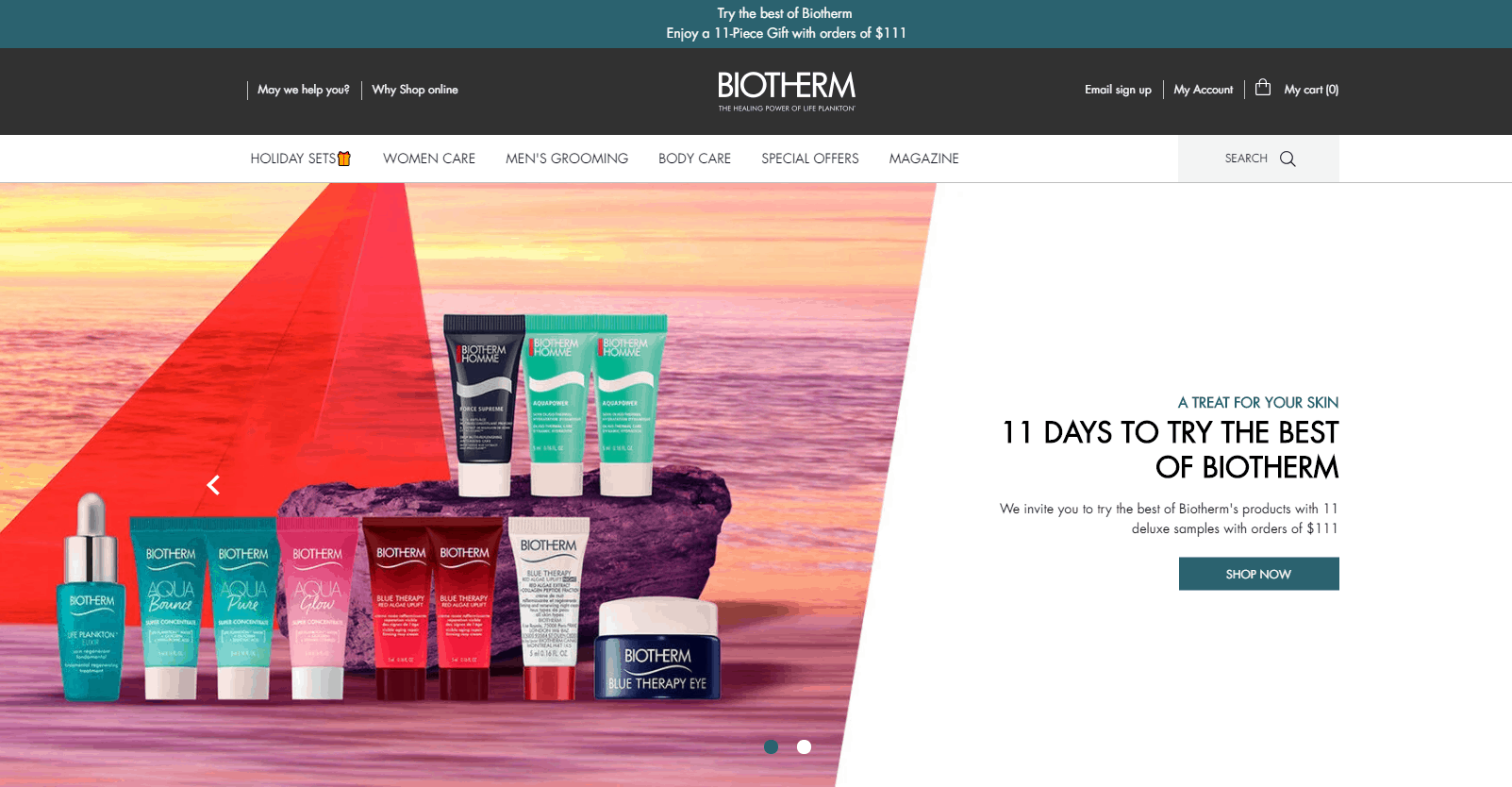 Biotherm折扣码2026 碧欧泉双十一全场护肤美妆无门槛75折满1送11件豪华礼包