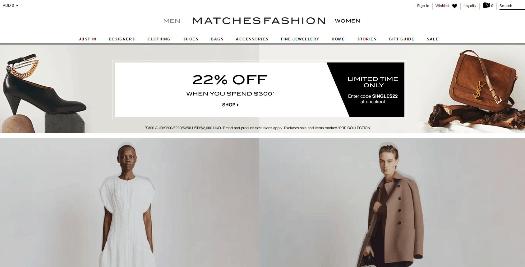 Matchesfashion优惠码2026 Matches Fashion亚太官网双十一提前购现有精选服饰鞋包78折特卖可收大牌
