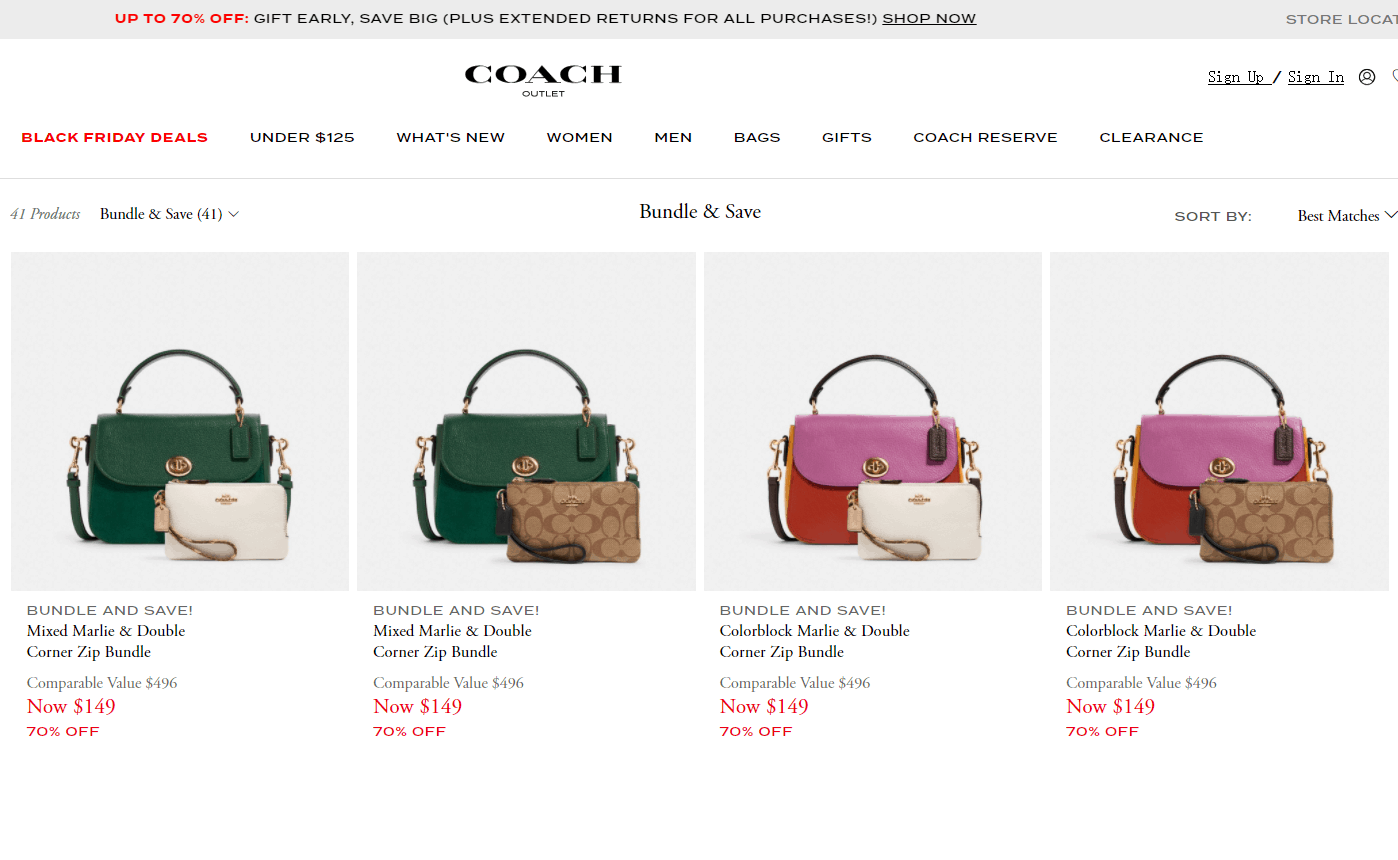 Coach outlet折扣码2026 蔻驰工厂店手提包+手包/腰包组合购折后仅需9起