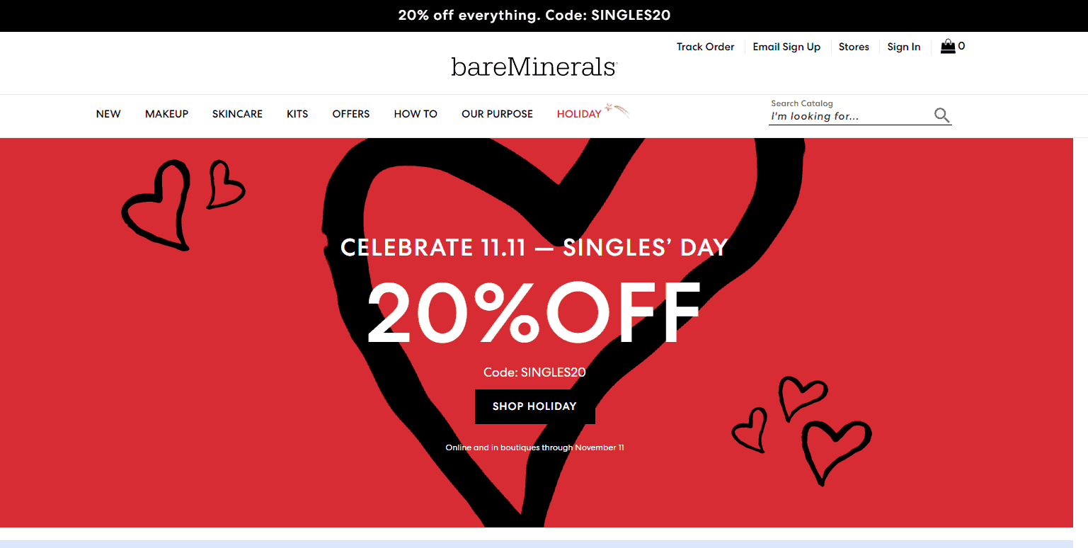 Bareminerals优惠码2026 Bare Minerals官网双十一全场美妆8折促销满赠好礼