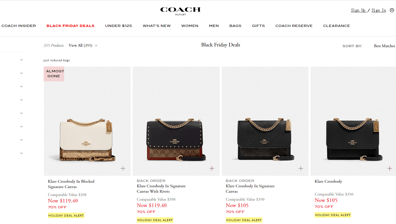 Coach Outlet工厂店折扣码2026 蔻驰黑五精选包袋饰品低至3折促销部分享2件8折