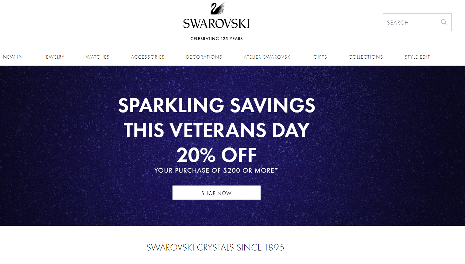 Swarovski折扣码2026 施华洛世奇美国官网全场正价首饰满0享8折促销满额免邮