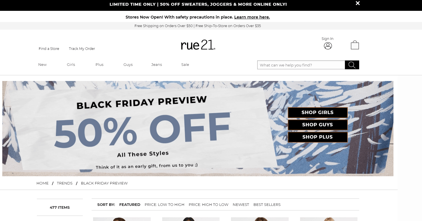 rue21折扣码2026 RUE21官网黑五大促精选商品低至5折特卖满额免邮