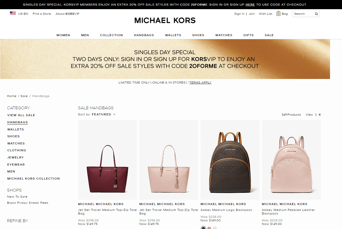 Michael Kors折扣码2026 michaelkors美国官网双十一全场低至5折+额外8折美境免邮