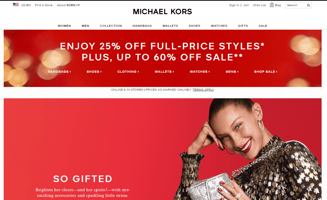 Michael Kors折扣码2026 michaelkors美国官网现精选正价产品额外75折+折扣区低至4折美境免邮