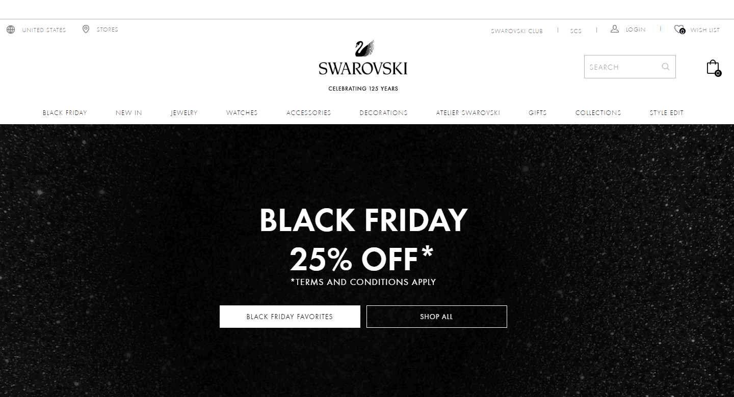 Swarovski优惠码2026 施华洛世奇美国官网黑五全场正价首饰额外75折促销满额免邮