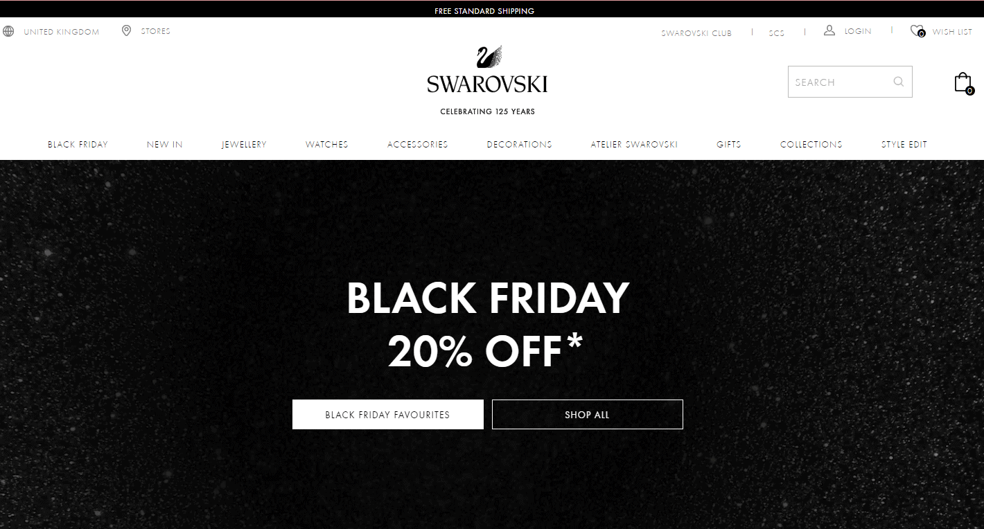Swarovski折扣码2026 施华洛世奇英国官网黑五全场无门槛8折促销满额免邮