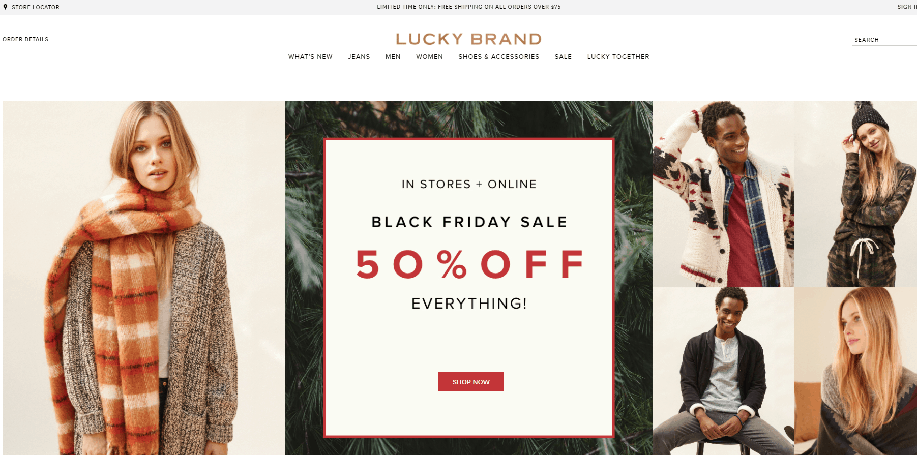 Lucky Brand优惠码2026 luckybrand黑五大促全场商品5折促销美境免邮