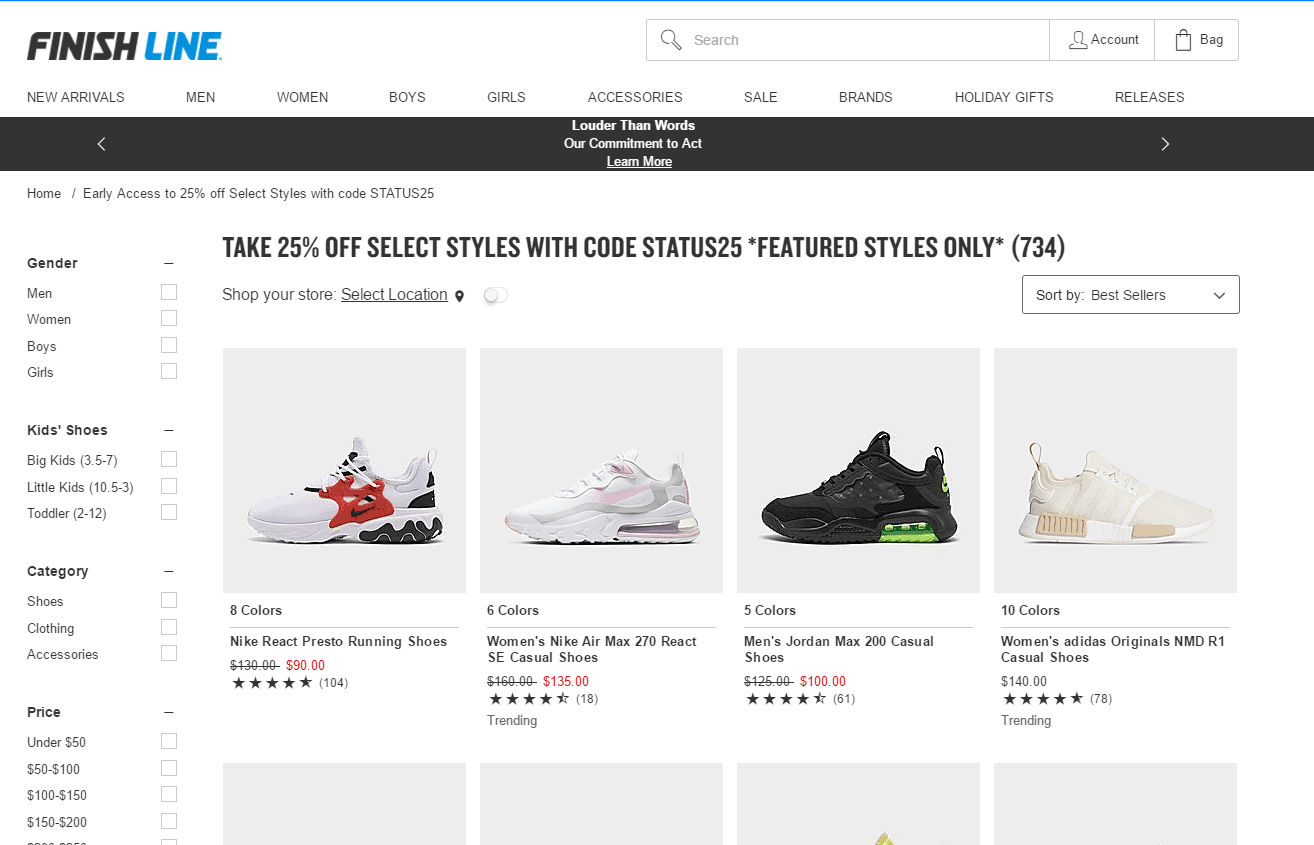 Finish Line折扣码2026 finishline终点线黑五精选Air Jordan、Nike等服饰鞋包额外75折促销还需运费