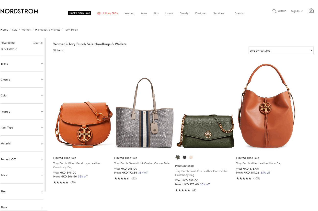 Nordstrom折扣码2026 nordstrom现有几款TORY BURCH包包低至5折促销新款7折