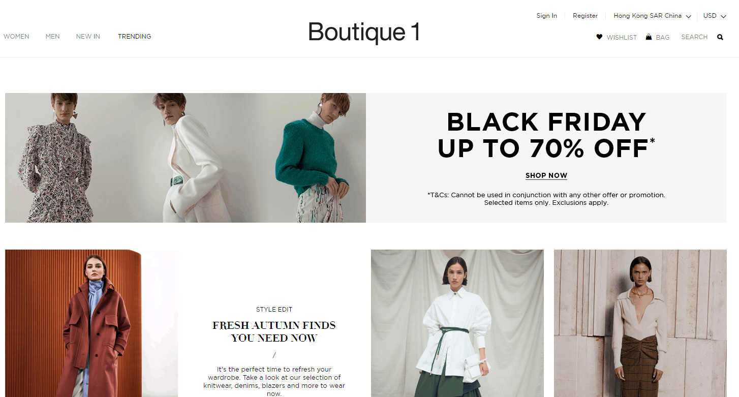 Boutique1优惠码2026 boutique1美国黑五大促低至3折促销美境免邮