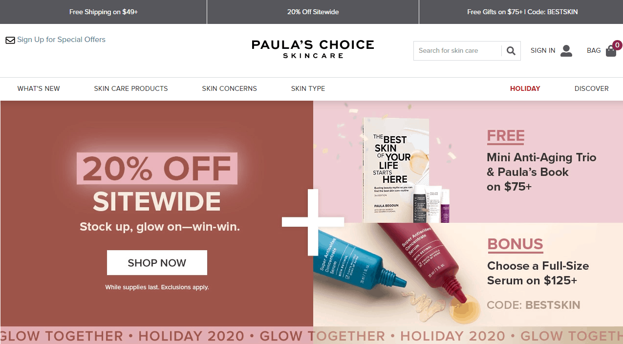Paula’s Choice优惠码2026 宝拉珍选美国官网现黑五全场正价商品无门槛8折促销满送好礼