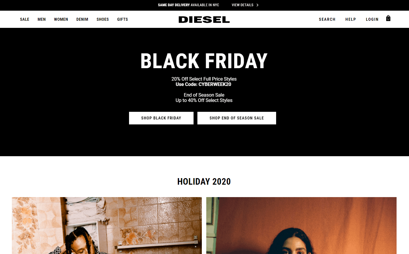 Diesel折扣码2026 迪赛美国官网黑五大促精选商品8折+折扣区低至6折促销美国免邮