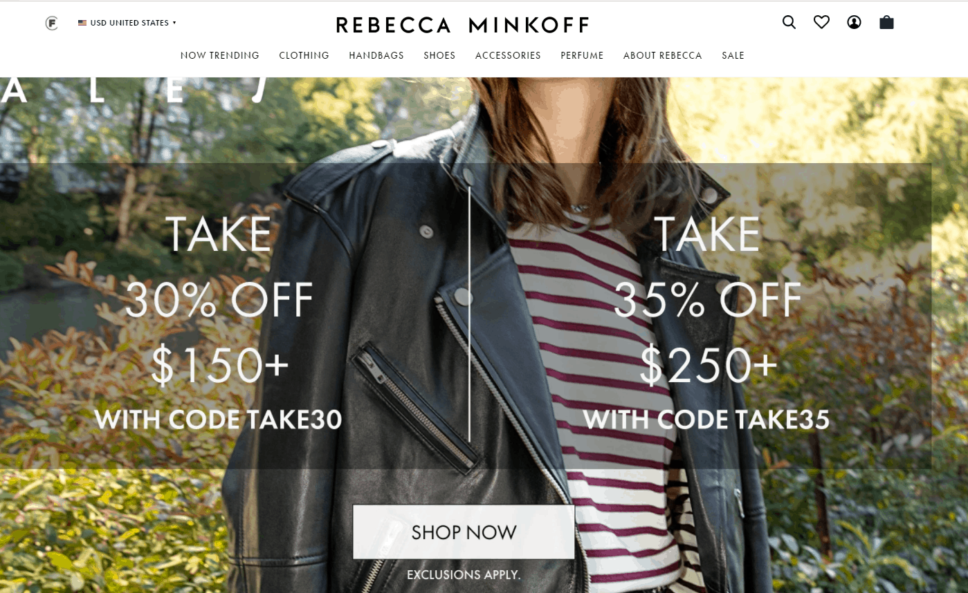 Rebecca Minkoff折扣码2026 rebeccaminkoff美国官网黑五全场商品最高满0额外65折促销折扣商品也叠加
