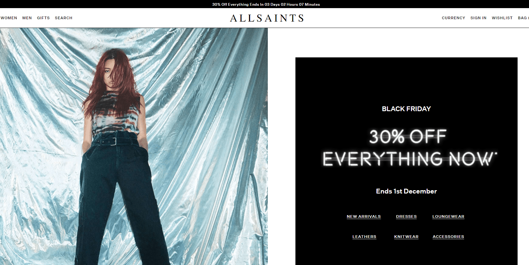 AllSaints优惠码2026 allsaints英国官网黑五大促全场商品7折促销满额免邮