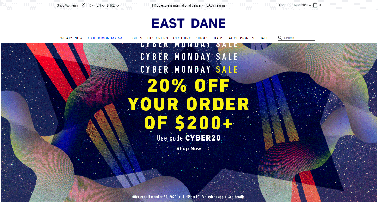 East Dane折扣码2026 烧包网旗下eastdane网一大促全场满0可享8折可叠加折扣区