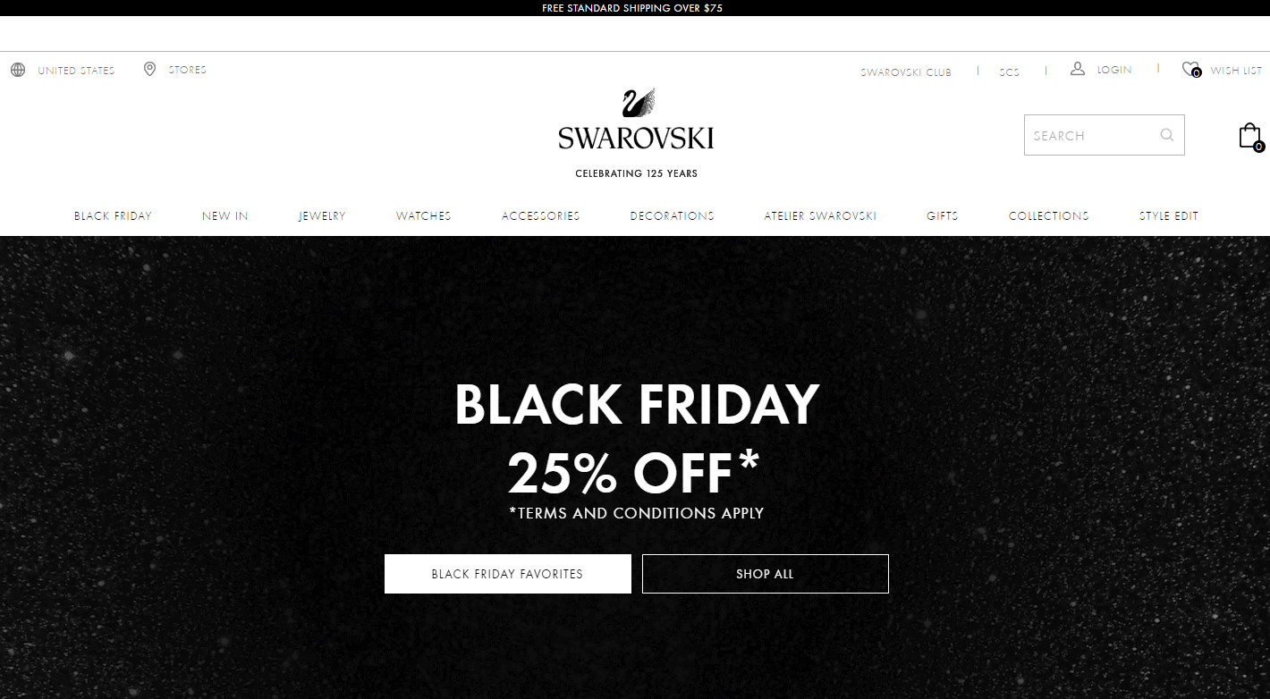 Swarovski优惠码2026 施华洛世奇美国官网网一全场正价首饰额外75折促销满额免邮