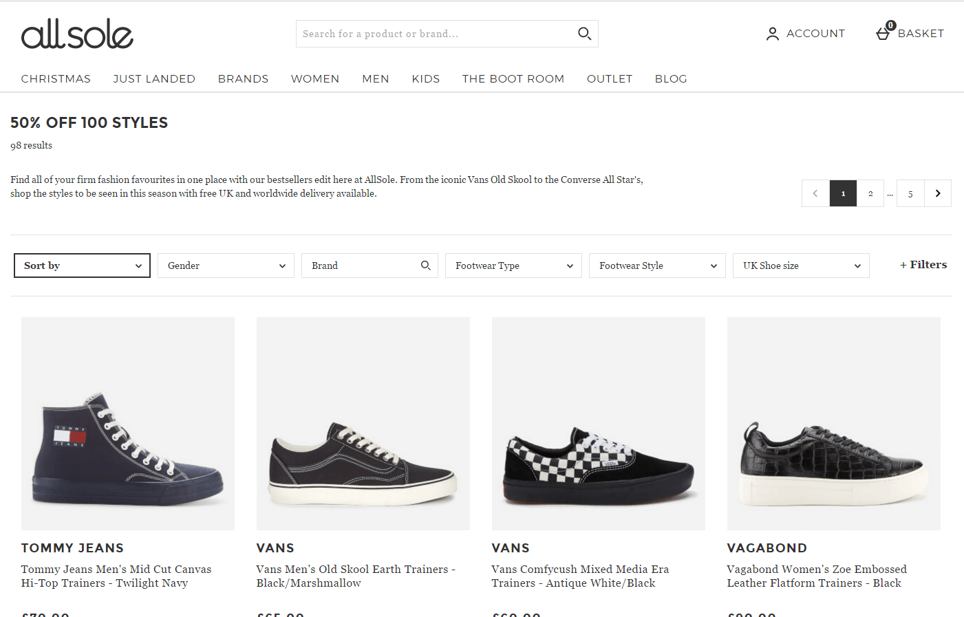 Allsole优惠码2026 ALLSOLE现有Vans/Converse等精选鞋款5折促销满额免邮