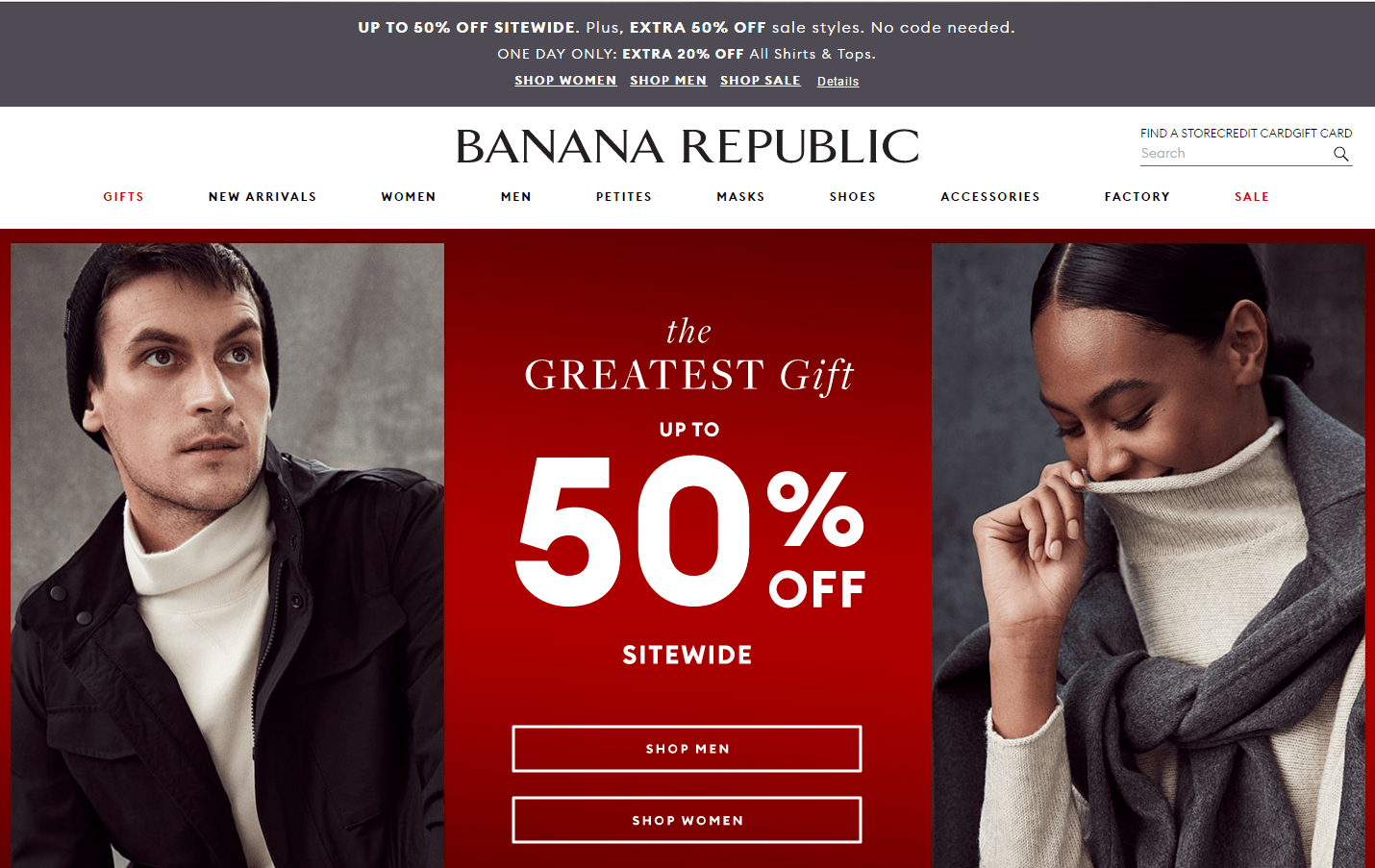 Banana Republic折扣码2026 香蕉共和国现有全场低至5折+额外8折促销满额免邮