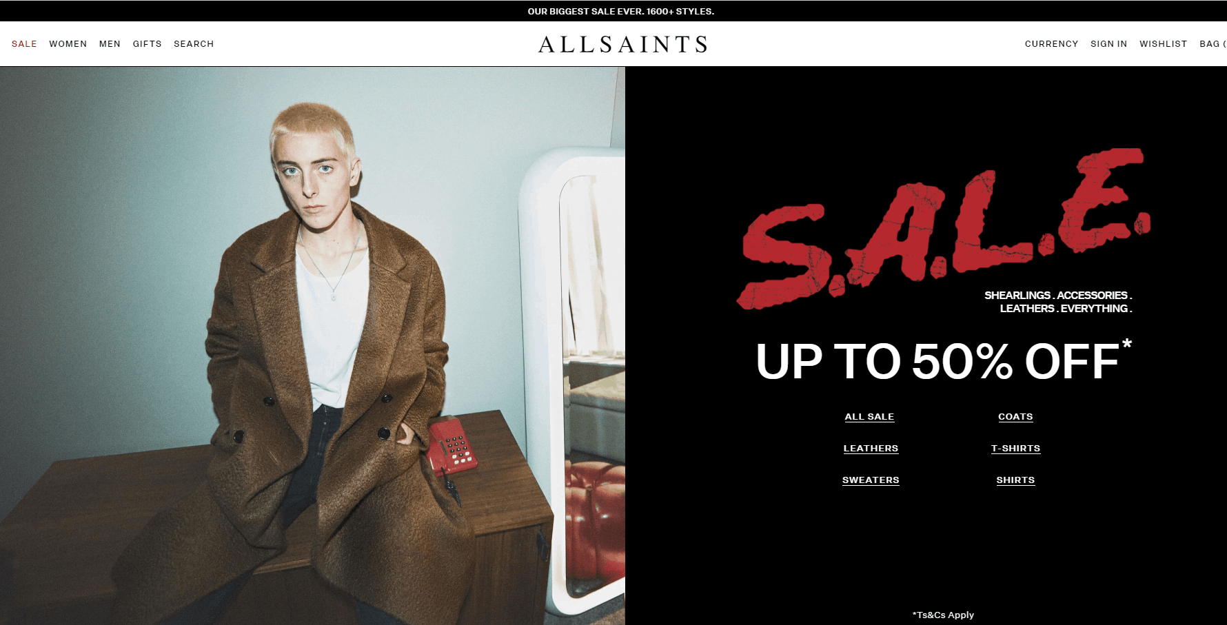AllSaints优惠码2026 allsaints美国官网精选商品低至5折促销满额免邮